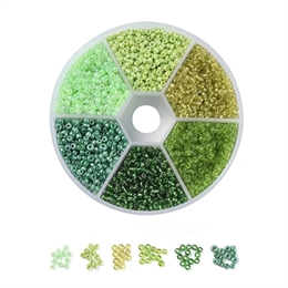 Seed beads, grønt farvemix, 2mm, 1 æske